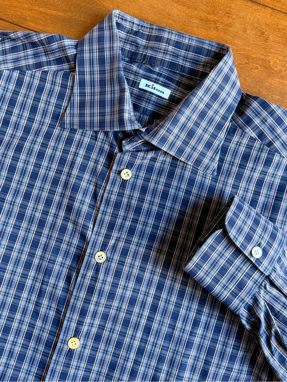 Kiton Napoli XXL Blue Plaid Long Sleeve Button Up Shirt Made in Italy 🇮🇹